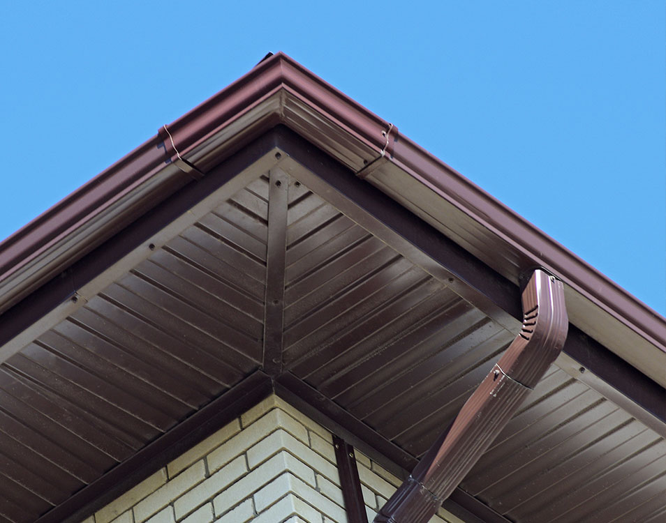 A close-up of a soffit, used to attach guttering and protect rafters.